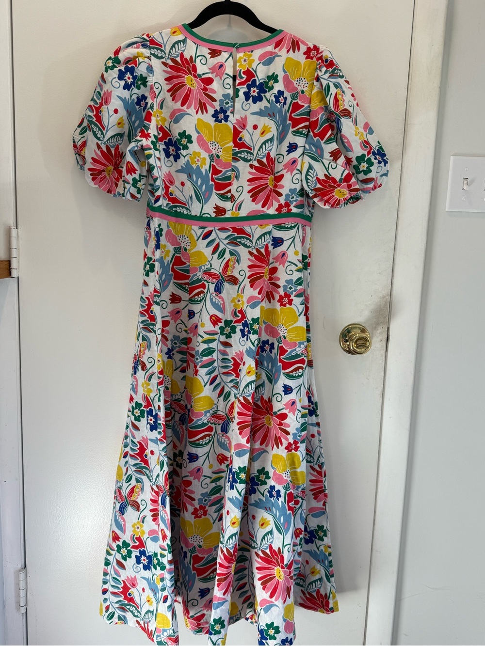 Boden Floral Puff-Sleeve Midi Dress in Pink, Yellow, Blue & Green - Picture 5 of 5